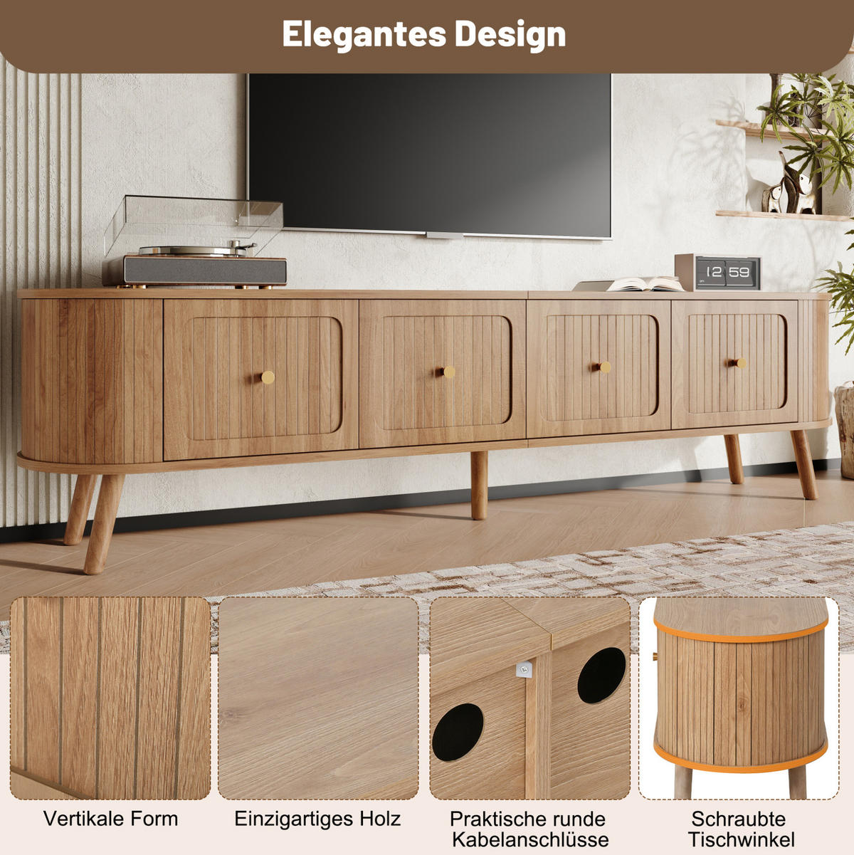 TV-SCHRANK aus MDF und Holzwerkstoff 180x38x47 cm Eichefarben mit Klapptüren und Stauraum im Vintage-Look - Braun, Holzwerkstoff (180/47/38cm) - Modfu