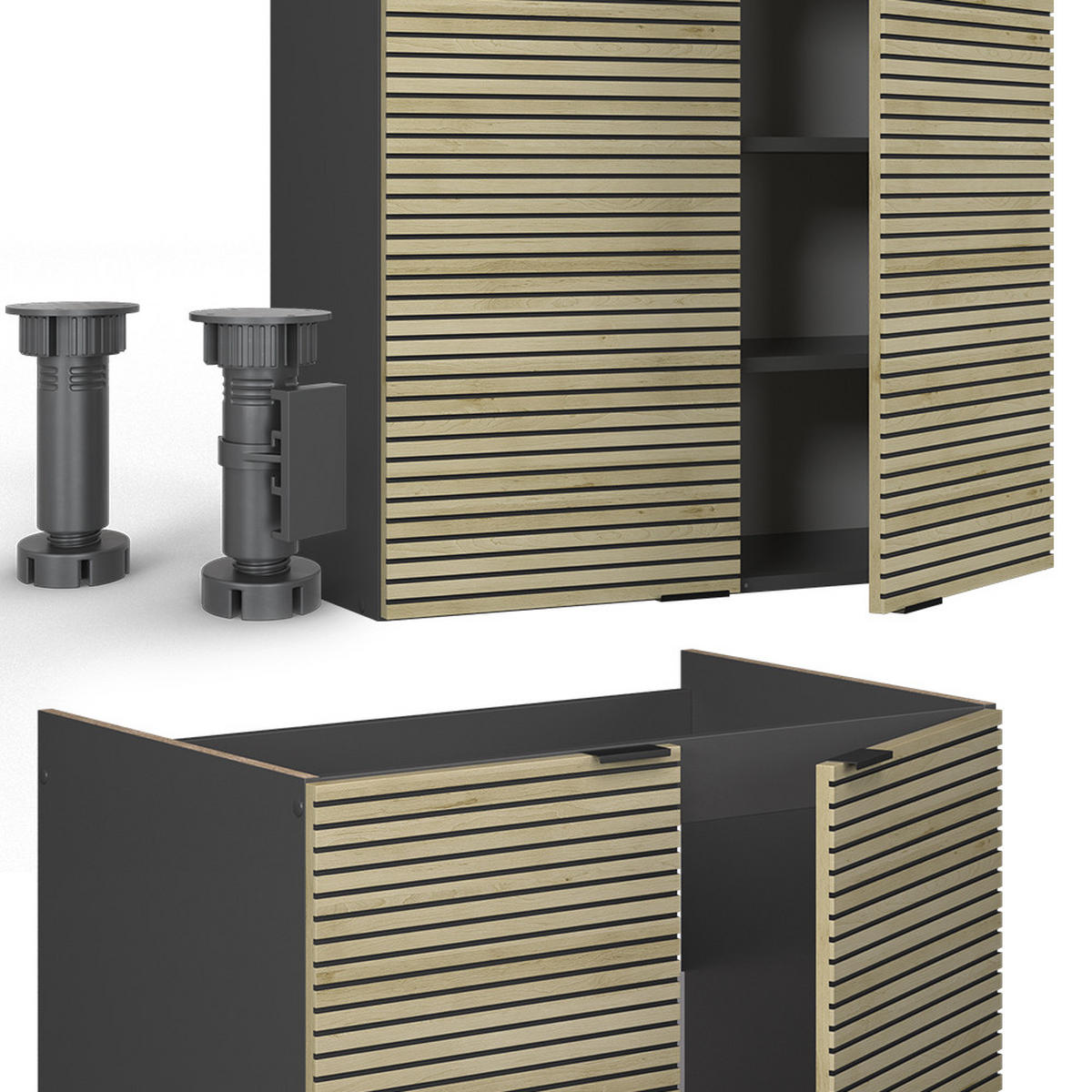 KÜCHENSCHRÄNKE Fame-Line Eiche Paneel/Anthrazit 200 cm , AP Anthrazit - Hellbraun/Anthrazit, Holzwerkstoff (200/81.6/60cm) - Vicco