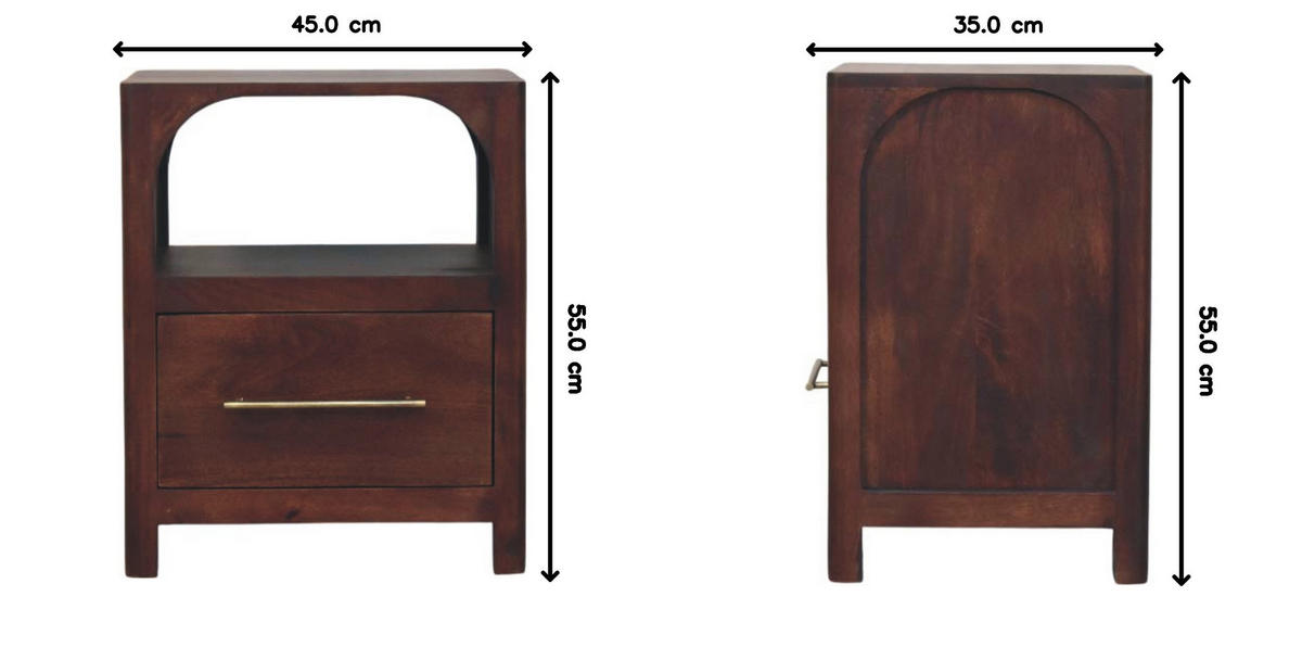 NACHTTISCH mit Wine-Wood-Oak-Finish, 1 Schublade, 1 offene Ablage, dunkelbraun. - Dunkelbraun, Holz/Metall (45/55/35cm) - Artisan Furniture