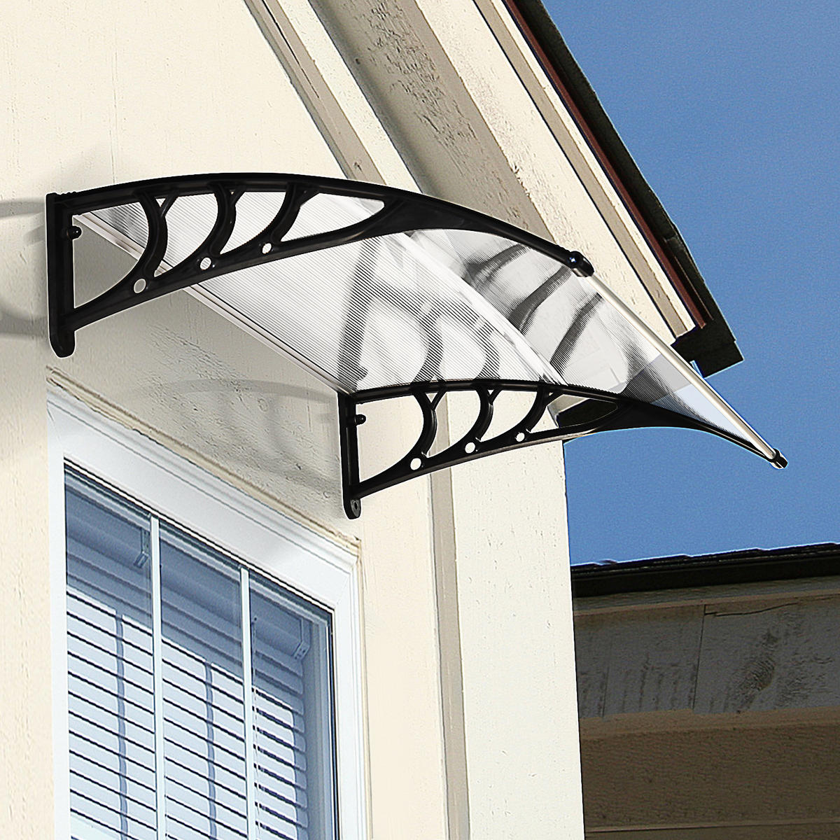 VORDACH DE-07398 Pultvordach aus Polycarbonat, 100x75 cm Transparent - Transparent/Schwarz, Kunststoff (75/23/100cm) - ComfortXL