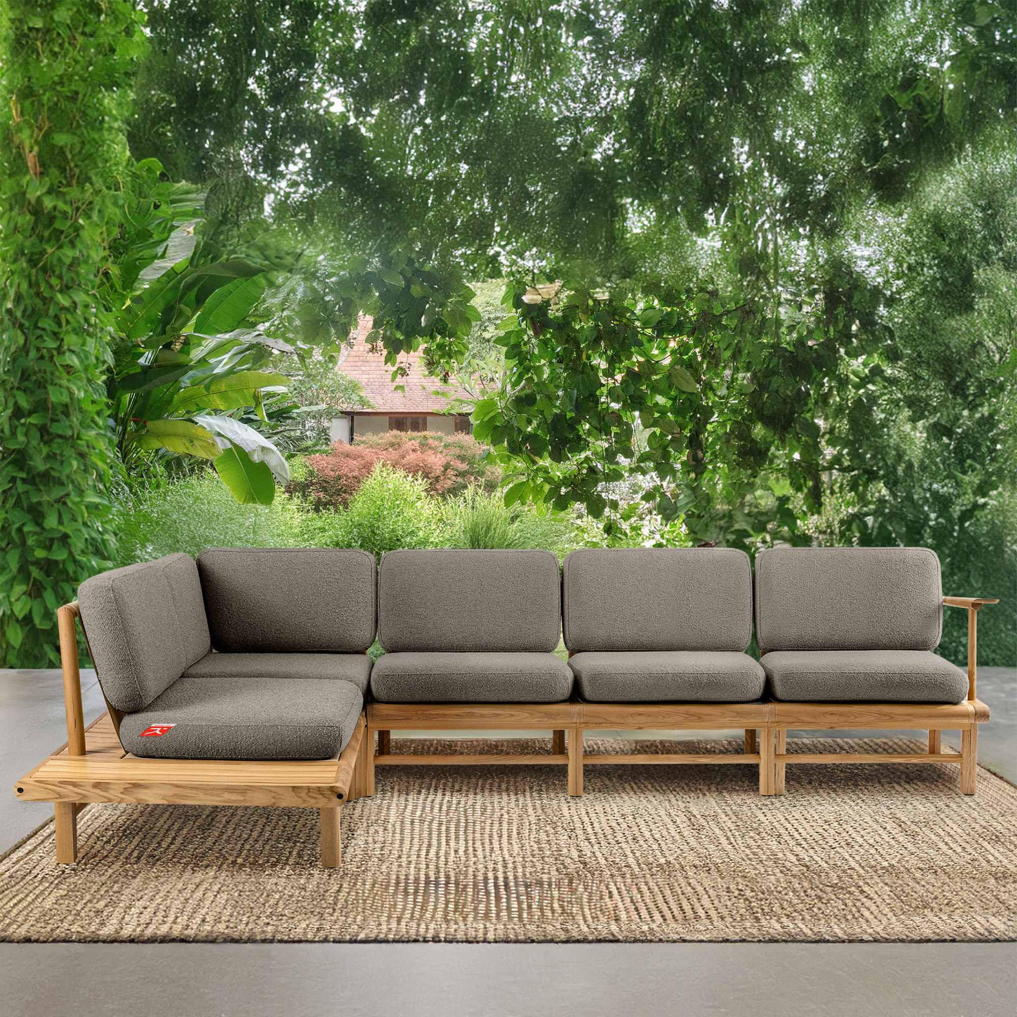 LOUNGESOFA ATREDA links - Grau, Holz/Textil (300/80/175cm) - KONSIMO®