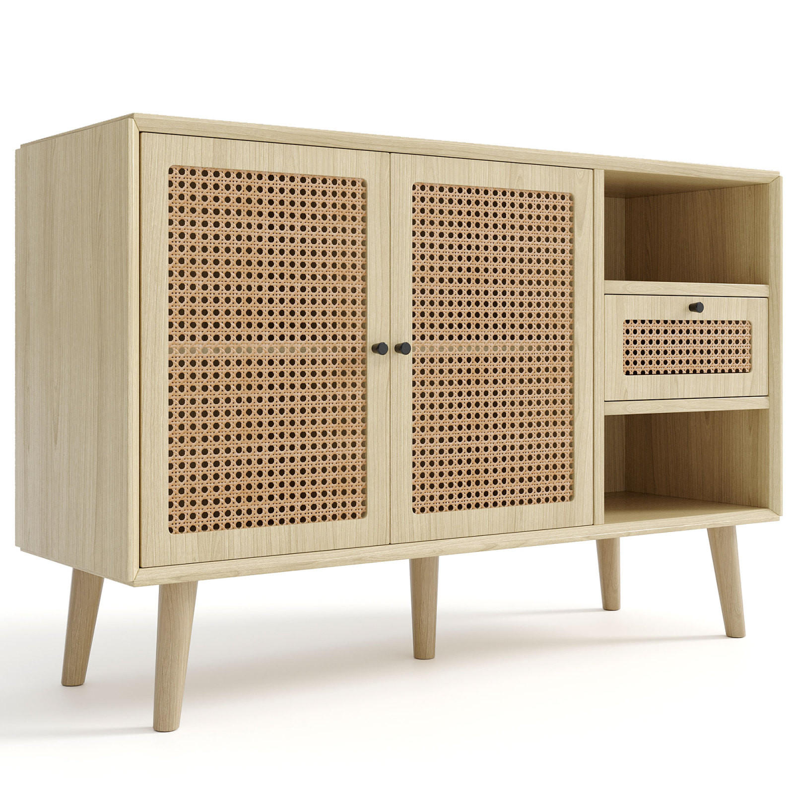 SIDEBOARD 120x40x80 cm, 2 Türen, Schublade, Rattanoptik - Kastanienfarben, Holz (120/80/40cm)