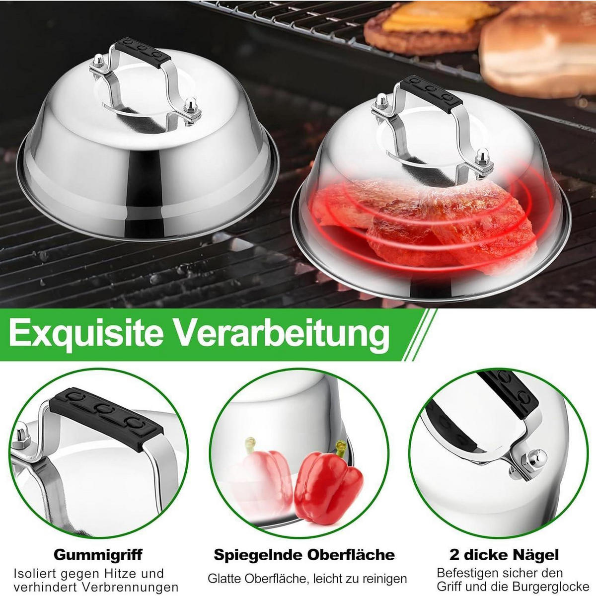 GRILLSPACHTEL mit Burgerglocke 4er Set - Silberfarben, Metall (16.8/13/30.5cm)