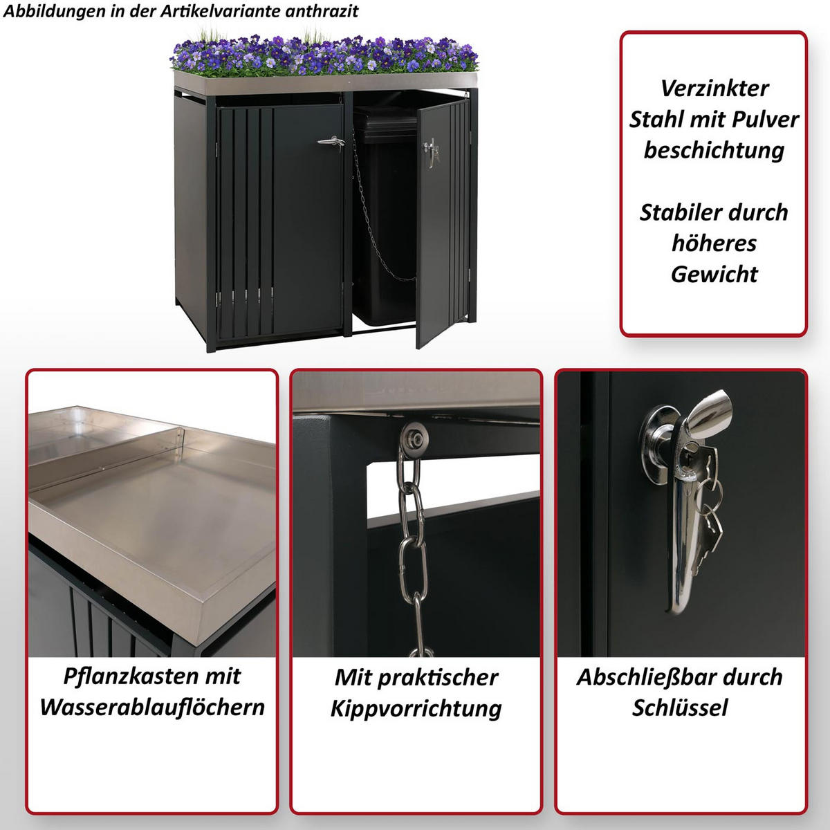 2ER-MÜLLTONNENVERKLEIDUNG Anthrazit, Dunkelbraun - Anthrazit/Dunkelbraun, Metall (132/125/84cm) - MCW