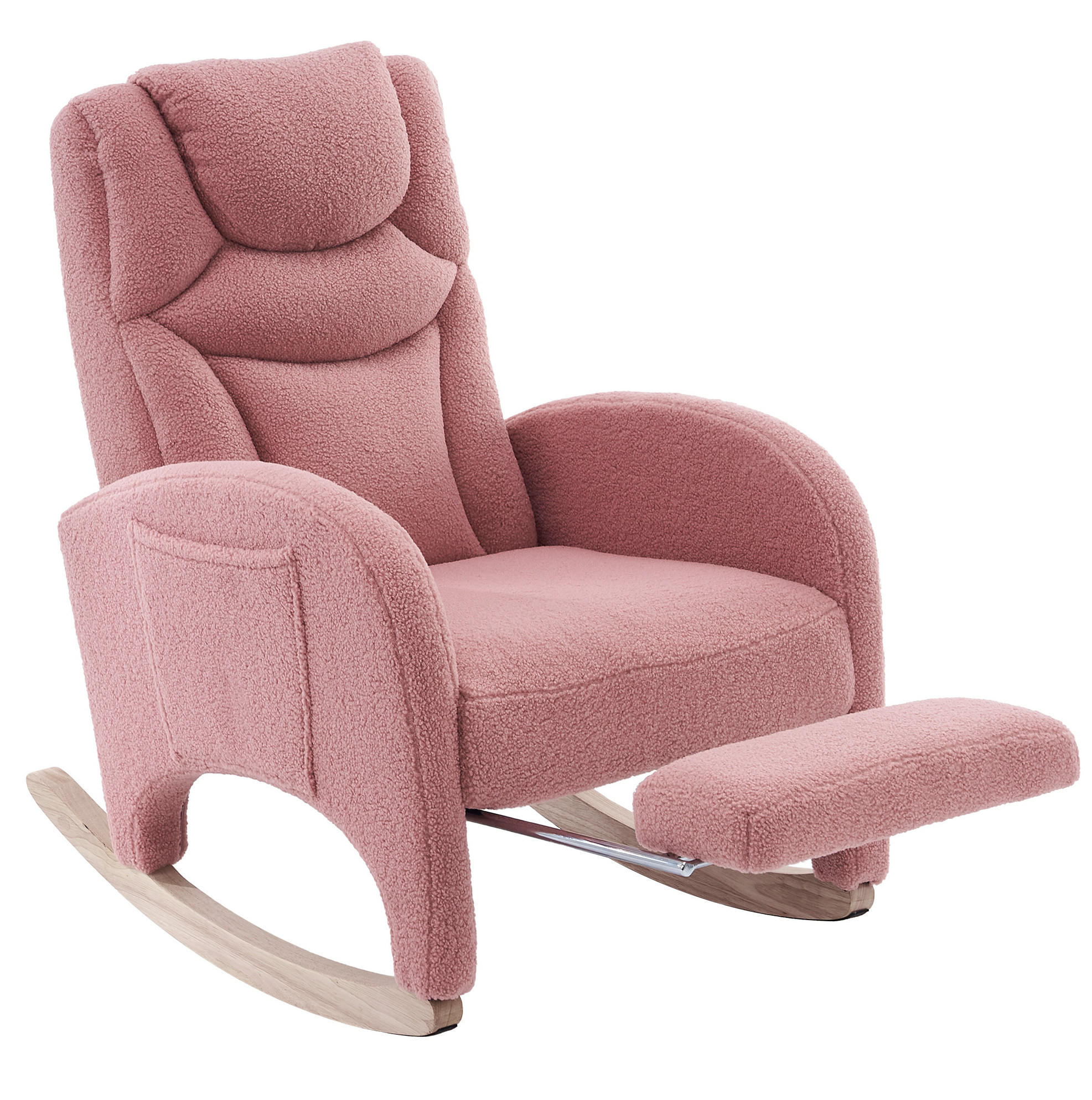 SCHAUKELSTUHL 66/125/101 cm in Rosa mit Teddybezug und klappbarem Fußhocker - Rosa, Textil (125/101/66cm) - Flora Grace