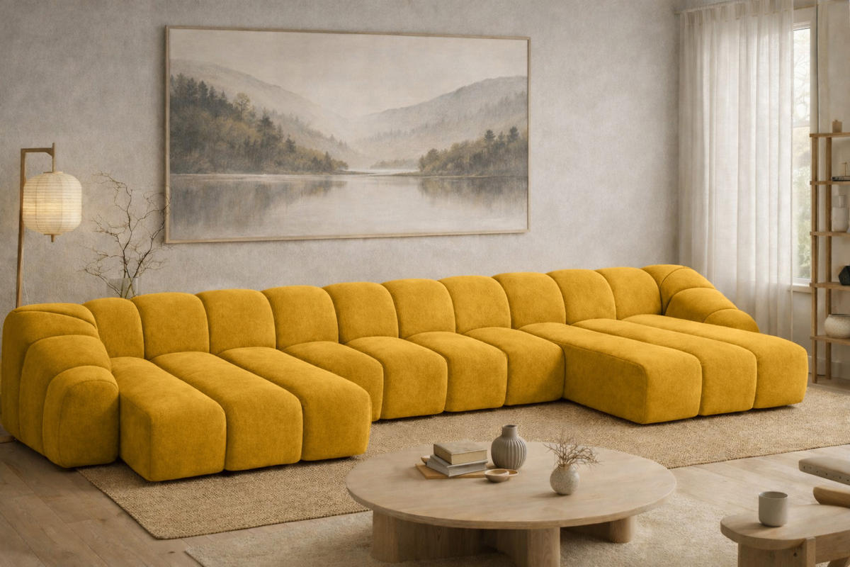ECKSOFA Modulare U-Form, Veloursstoff Bluvel, Golden, CROISSANT U XL - Goldfarben, Holz (448/72/190cm) - Kaiser Möbel