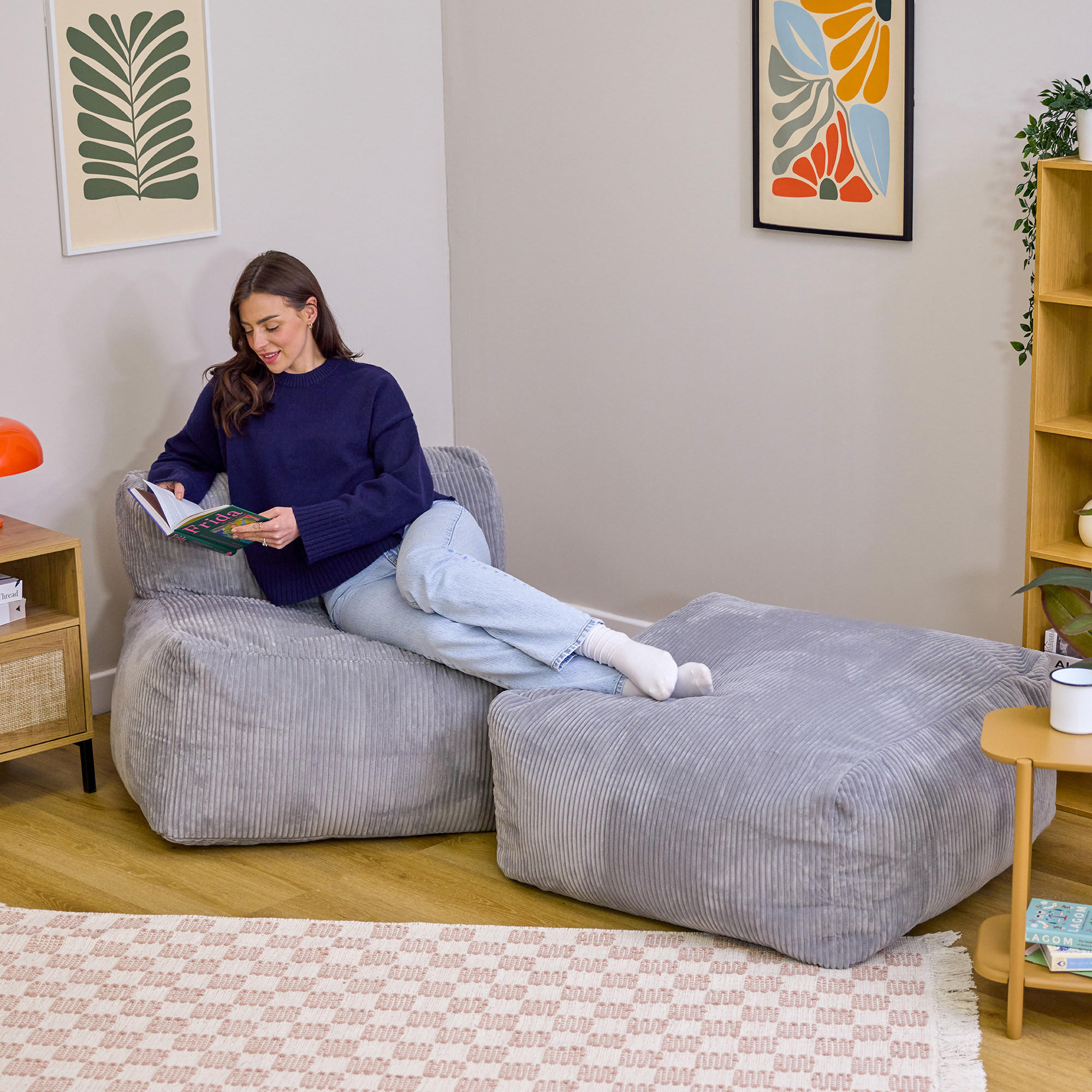 SITZSACK-SOFA 2-tlg.: Ecksessel, Fußstütze - Grau, Textil (500/46/95cm) - icon