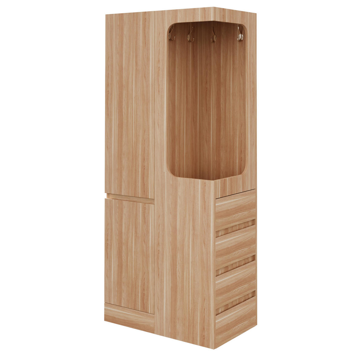 KLEIDERSCHRANK aus Holz 70x40x170 cm Naturholz/Weiß mit Schubladen, offener Hängefläche und 1 Tür - Nussbaumfarben, Holzwerkstoff (70/170/40cm) - Modfu