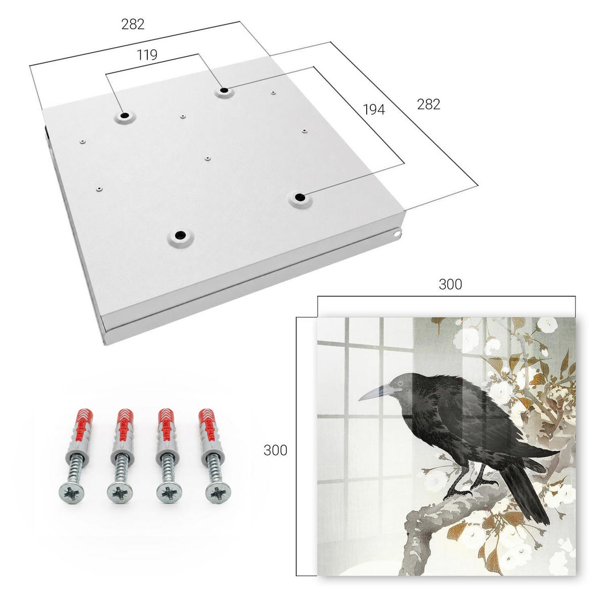 SCHLÜSSELBOX Weiß 30x30 cm – Türöffnung nach rechts - Weißer Rabe - Schwarz, Metall (30/30/5cm) - TULUP