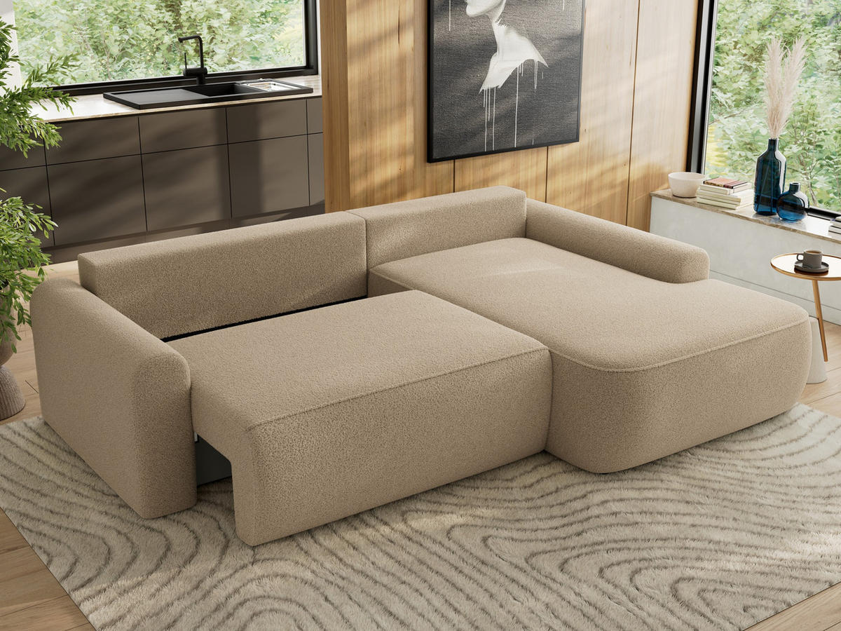 ECKSCHLAFSOFA CUBO L Hellbraun Boucle - rechts - Schwarz/Braun, Kunststoff/Textil (187/273cm) - MKS