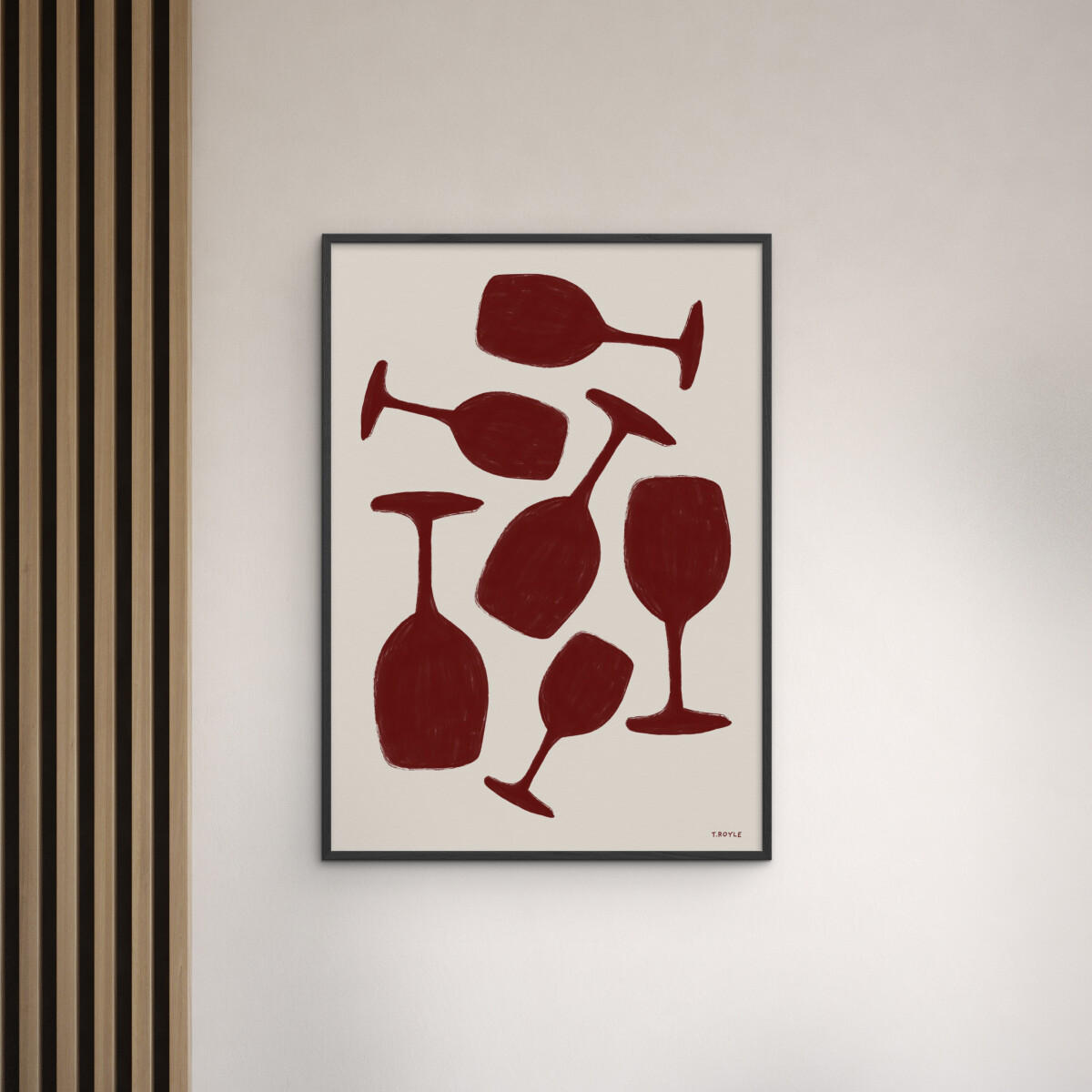 POSTER mit Rahmen Tara Royle - Abstract Wine Glasses - Rot/Schwarz, Holz/Papier (70/100cm) - Poster&Frame