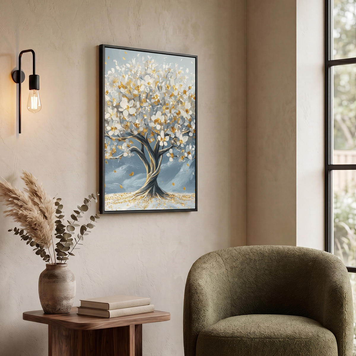 LEINWAND Bilder mit Rahmen - Baum - Winter - Baum des Lebens - Modern - Gold - 60x80 - Goldfarben, Textil (60/80cm) - MuchoWow