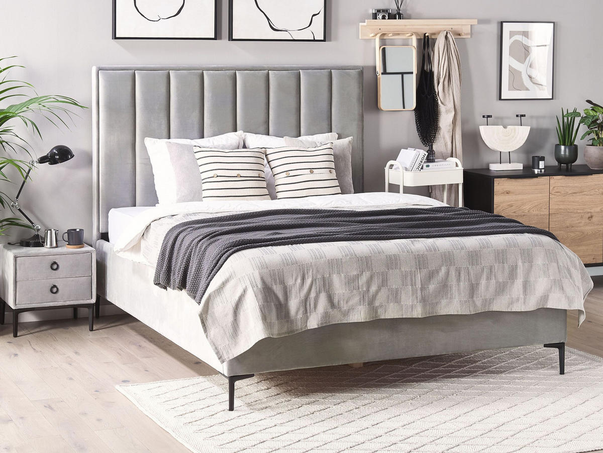 POLSTERBETT 160x200 cm Grau Sezanne - Hellgrau, Textil (160/200cm) - Beliani