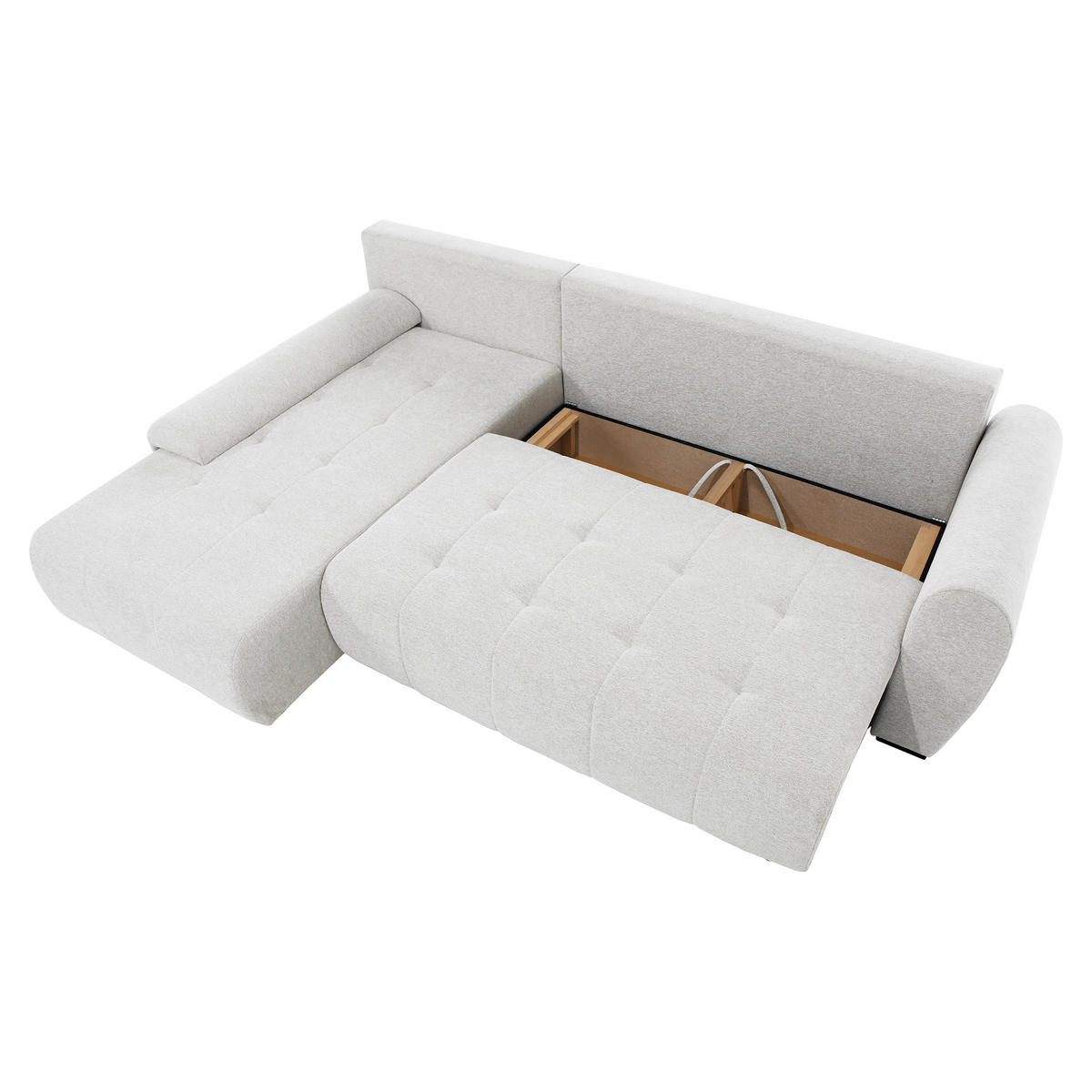 ECKSCHLAFSOFA Dallas mit Bettkasten, 255 cm, Creme, links, Velour-Stoff - Beige, Textil (255/175cm) - Beautysofa