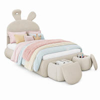 POLSTERBETT 90/200 mit LED, Aufbewahrungshockern und höhenverstellbarem Kopfteil in Beige - Beige, Holzwerkstoff/Textil (90/200cm) - EVRYAE