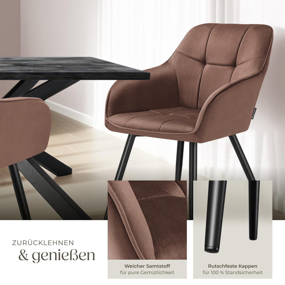 ESSZIMMERSTUHL 2er Set Marilyn 58 x 62 x 82 cm braun/schwarz - Schwarz/Braun, Kunststoff (58/82/62cm) - tectake