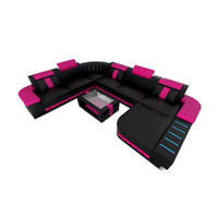 WOHNLANDSCHAFT Bellagio Schwarz Pink Büffelleder - Schwarz, Leder (362/80/287cm)