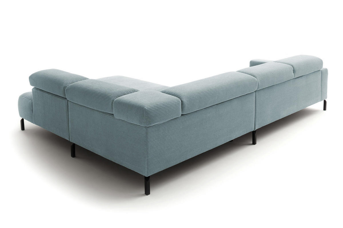 ECKSOFA DELIA Hellblau Cord - Schwarz/Hellblau, Textil/Metall (276/219cm) - KAWOLA