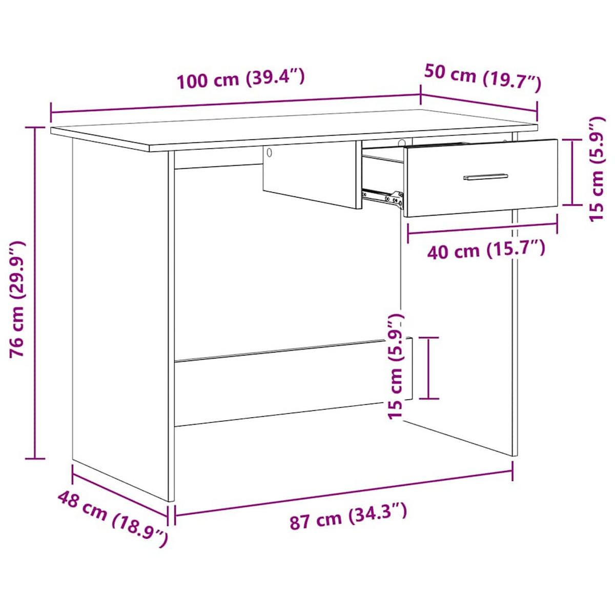 SCHREIBTISCH WEISS 100X50X76 CM HOLZWERKSTOFF - Weiß, Holz (50/100/76cm) - vidaXL