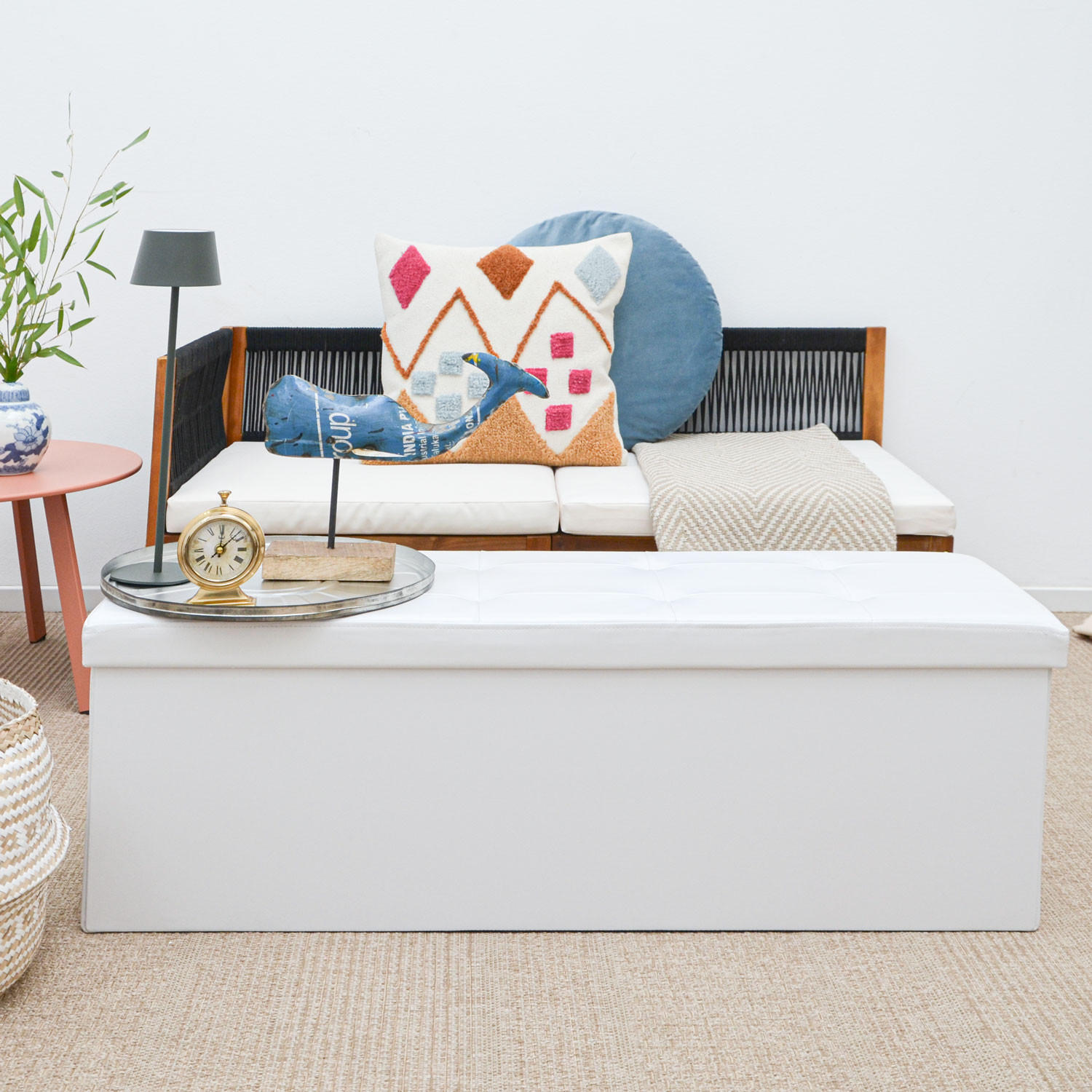 SITZBANK mit Stauraum, 110 cm, 120 Liter, Weiß - Weiß, Kunststoff (38/38/110cm) - Dunedesign