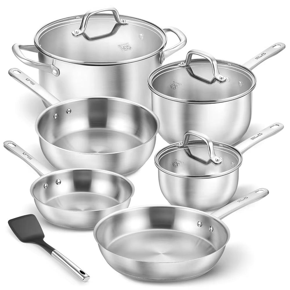 KOCHTOPFSET 10-teilig Edelstahl Antihaft Pfannen & Töpfe Induktion - Silberfarben, Metall - Kaket