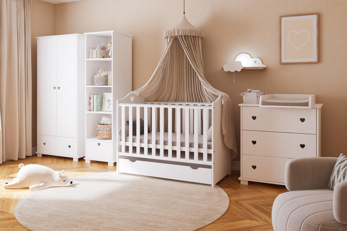 GITTERBETT Kleines Herz 2in1 mit Matratze - Weiß, Holzwerkstoff - kiki design