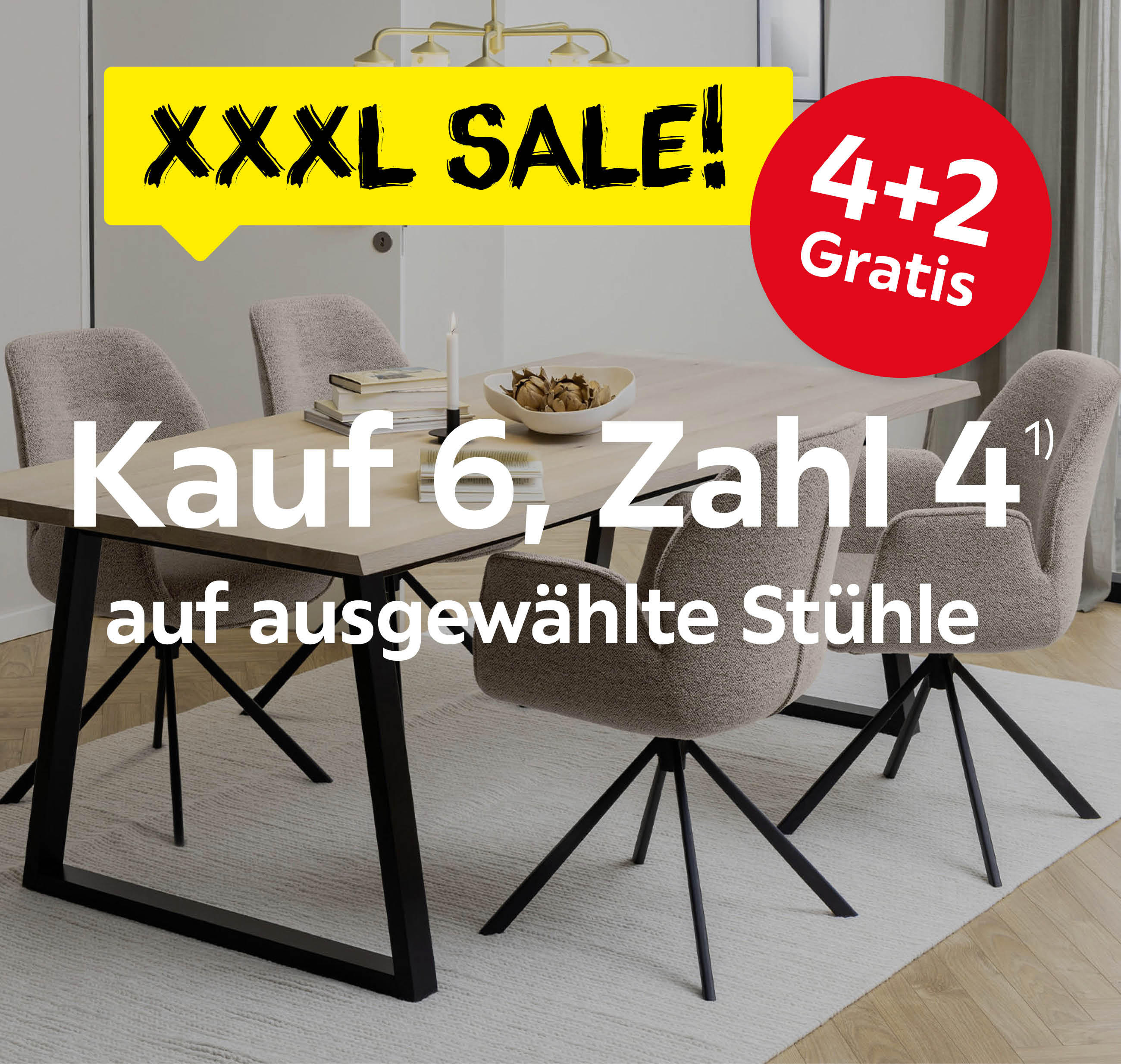 Kauf 6, Zahl 4 auf ausgewählte Stühle