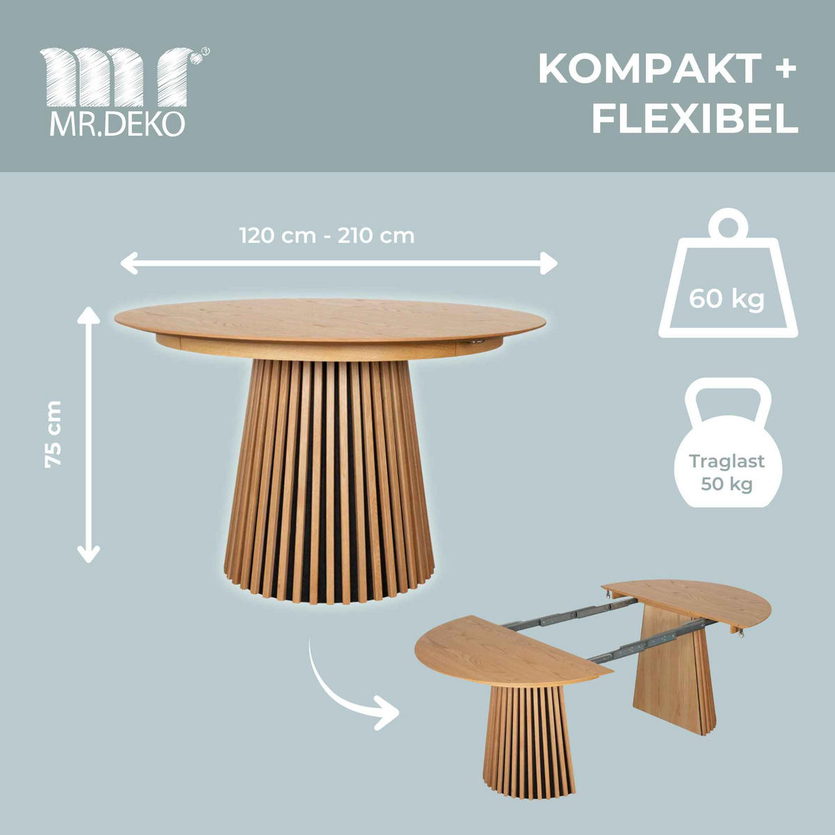 ESSZIMMER-SET Cuneo und Oria - Braun/Grau, Holz (210/75/120cm) - Mr. Deko