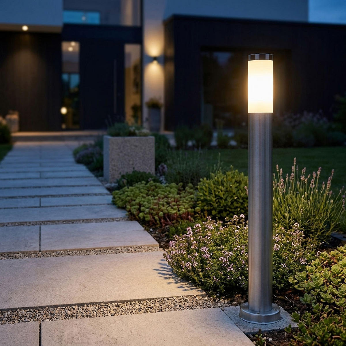 LED WEGELEUCHTE Edelstahl Silber opal 4er Set - Silberfarben, Metall (11/80/80cm) - Globo Lighting