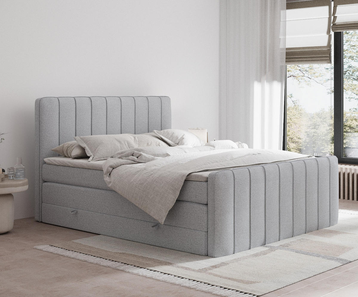 BOXSPRINGBETT Novara Hellgrau 200/200 cm - Hellgrau/Schwarz, Holz/Holzwerkstoff (200/200cm) - Maison de Reve