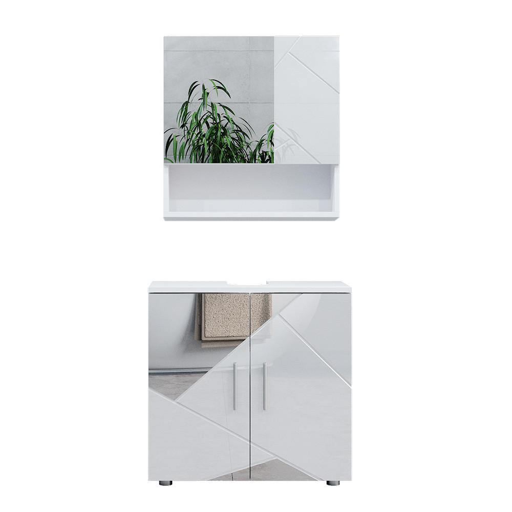 BADMÖBEL-SET Irma Weiß 2 Teile, Unterschrank 60 cm - Weiß Hochglanz/Weiß, Holzwerkstoff (80/58.6/41cm) - Vicco
