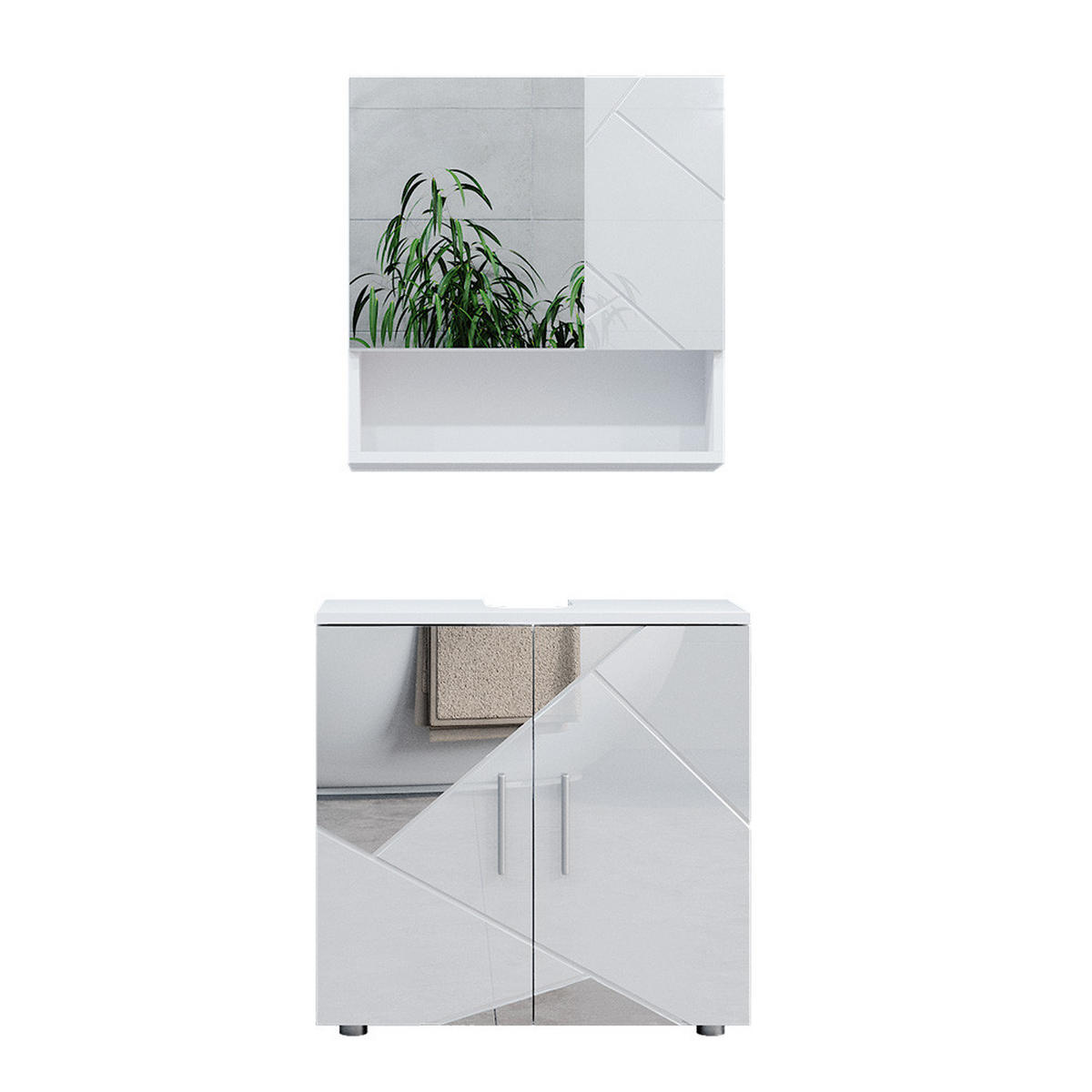 BADMÖBEL-SET Irma Weiß 2 Teile, Unterschrank 60 cm - Weiß Hochglanz/Weiß, Holzwerkstoff (80/58.6/41cm) - Vicco