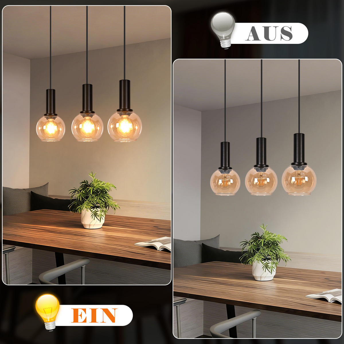 PENDELLEUCHTE Glorix 40/13/145 cm - Schwarz, Glas/Metall (40/13/145cm) - ZMH