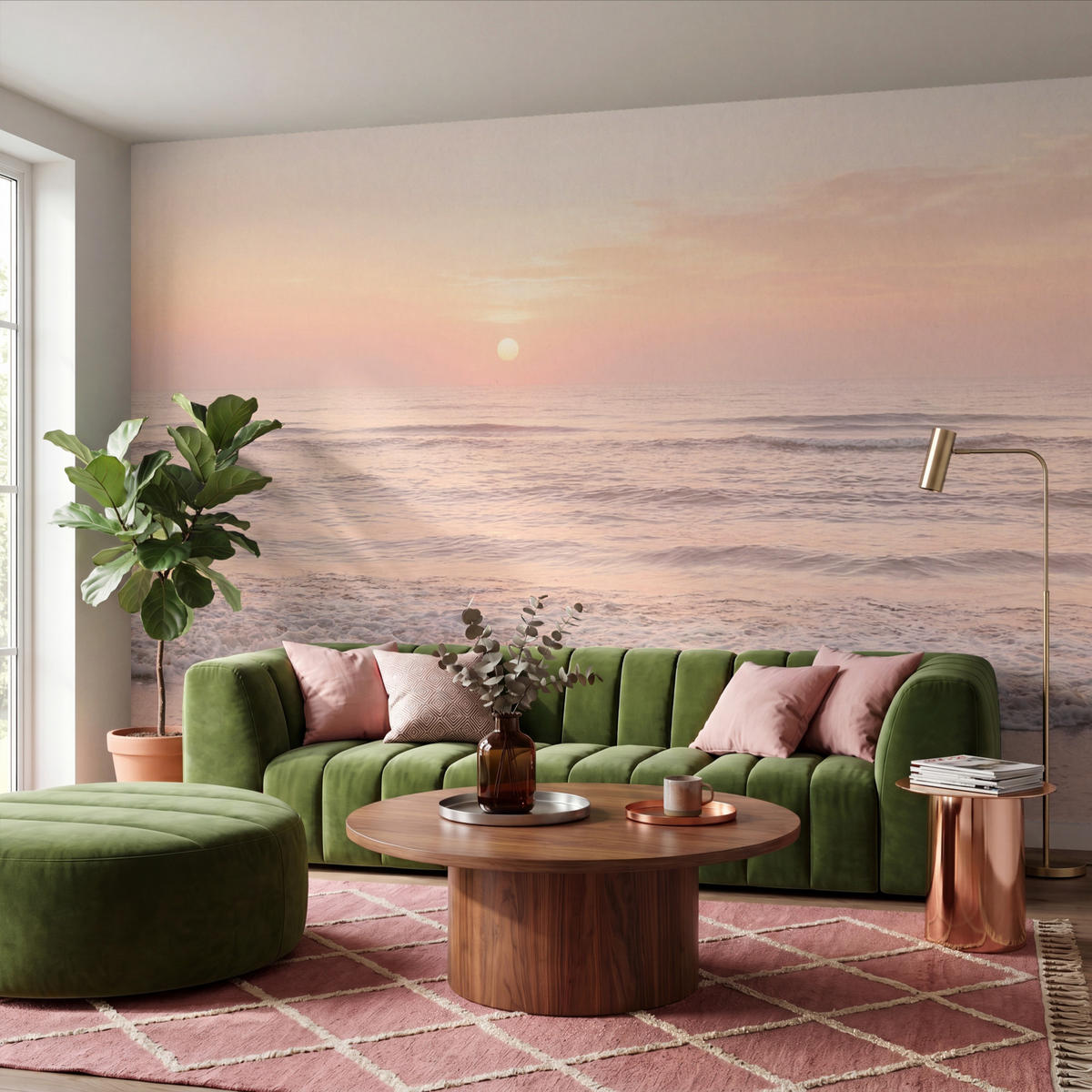 TAPETE - Sonne - Strand - Rosa - 450x300 cm - Hellrosa, Papier (450/300cm) - OnlyWow