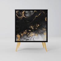 SIDEBOARD MARBLE OF TOMMORROW, Schwarz, 57,5x42x75,5 cm, Goldfarbene Metallfüße - Goldfarben/Multicolor, Holzwerkstoff/Metall (57.5/75.5/42cm) - SpaceRebels