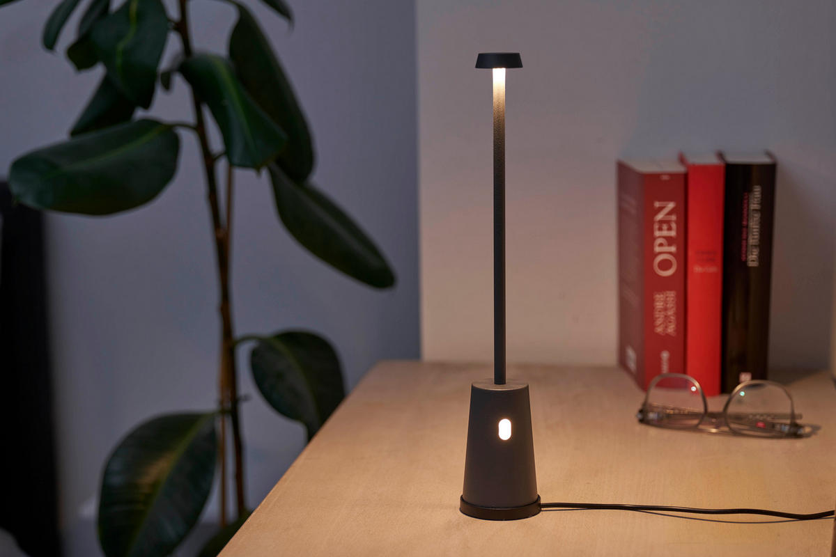 LED-TISCHLAMPE - dimmbar mit Touchsensor und Ladestation für warmweißes Licht, ideal für Innen und Außen, 1er-Set - Weiß, Kunststoff (5.5/5.5/32.2cm) - Northpoint