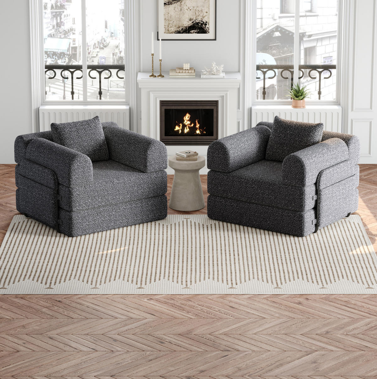 SCHLAFSOFA 2-in-1 mit Armlehnen-Ablagefach Chenille Grau 200/90/85 cm - Grau, Textil (181.6/49.5/94cm) - OKWISH