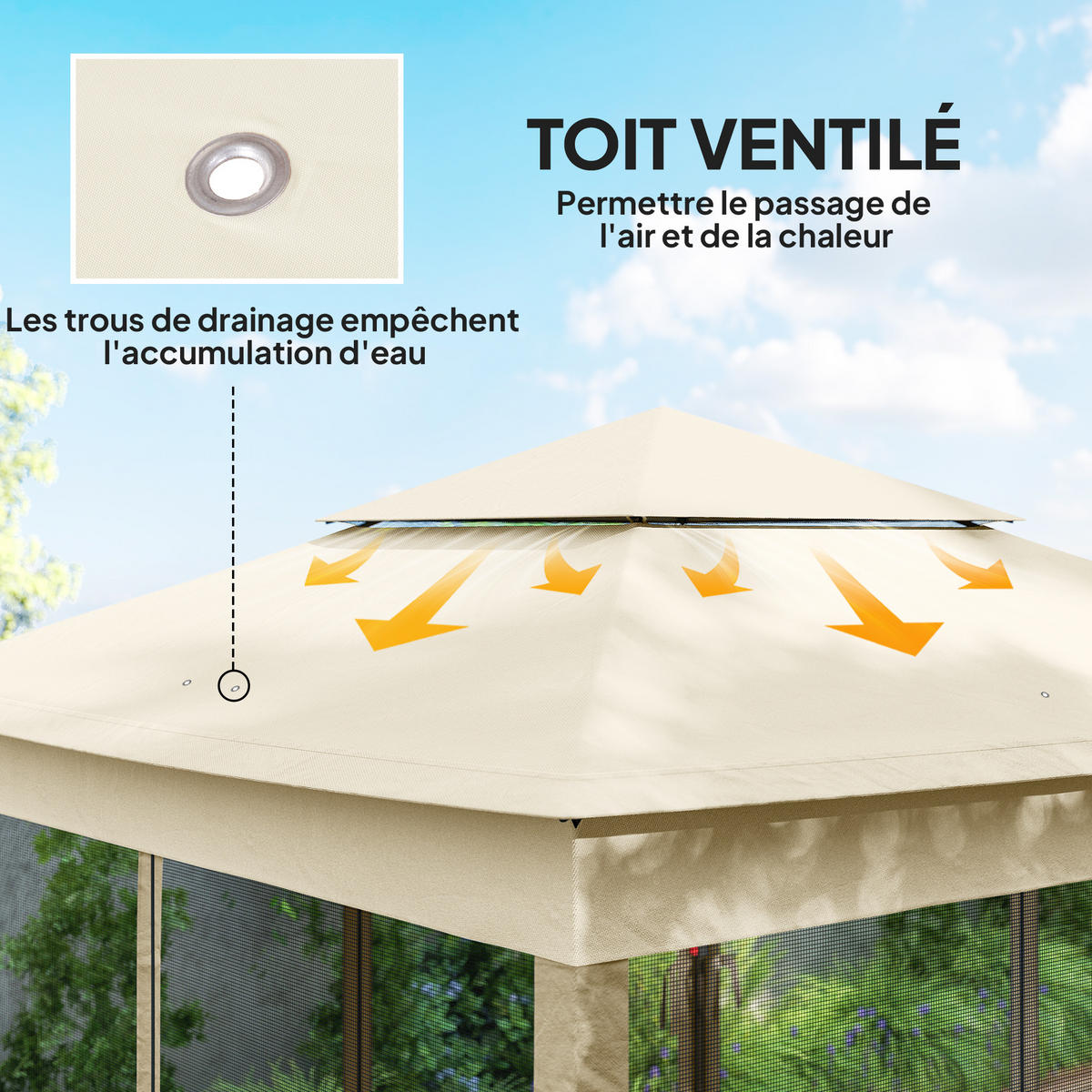 PAVILLON DE-13990 Pop-up 3/3 m, Doppeldach, Moskitonetze Creme - Creme, Textil (325/270/325cm) - ComfortXL