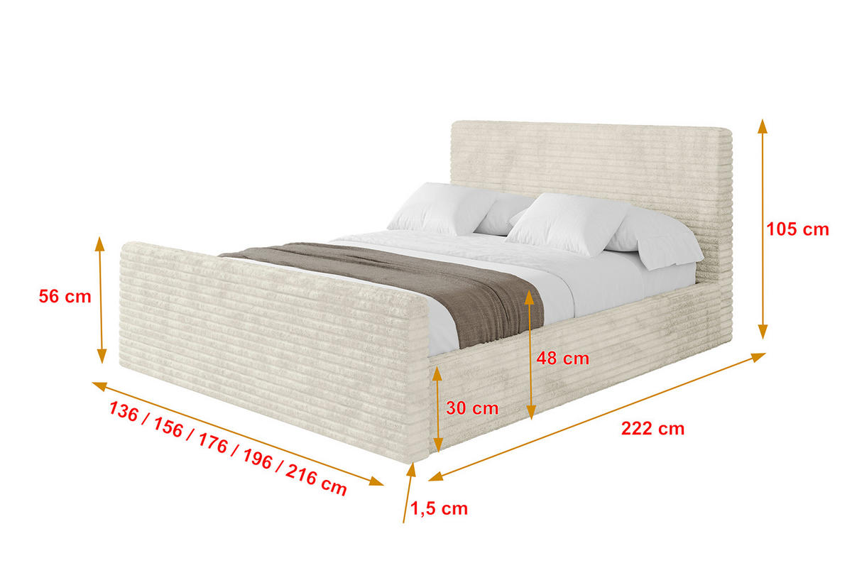 POLSTERBETT mit Bettkasten, Fußteil und Lattenrost, Boxbett mit Matratze H3/H4 - ALOVA-Z 180x200 Beige - Beige, Holzwerkstoff/Textil (180/200cm) - ALTDECOR