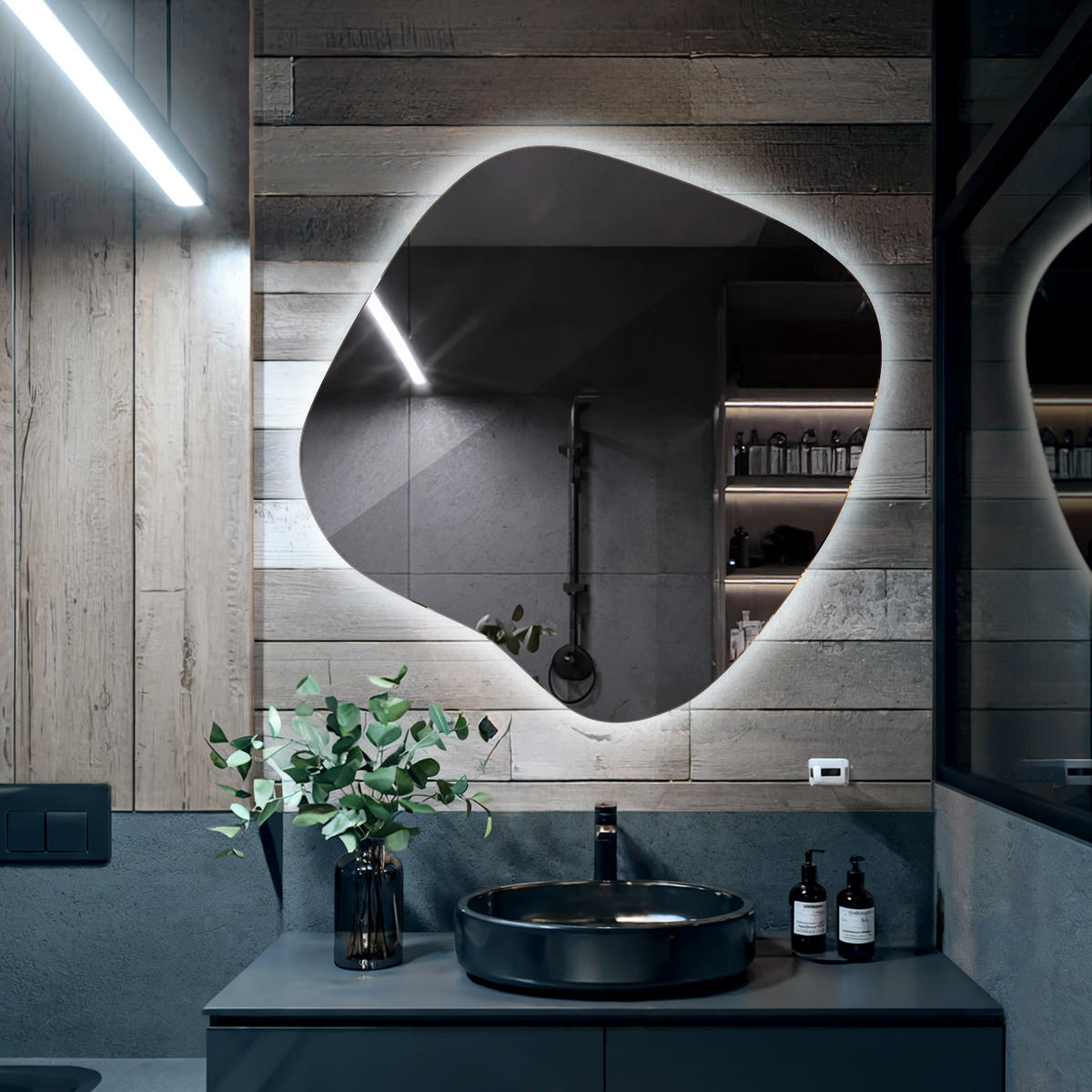 LED SPIEGEL 48,3x47,9 cm Kaltweiß 6500K - Transparent, Glas (48.3/47.9/0.4cm) - Wallfluent