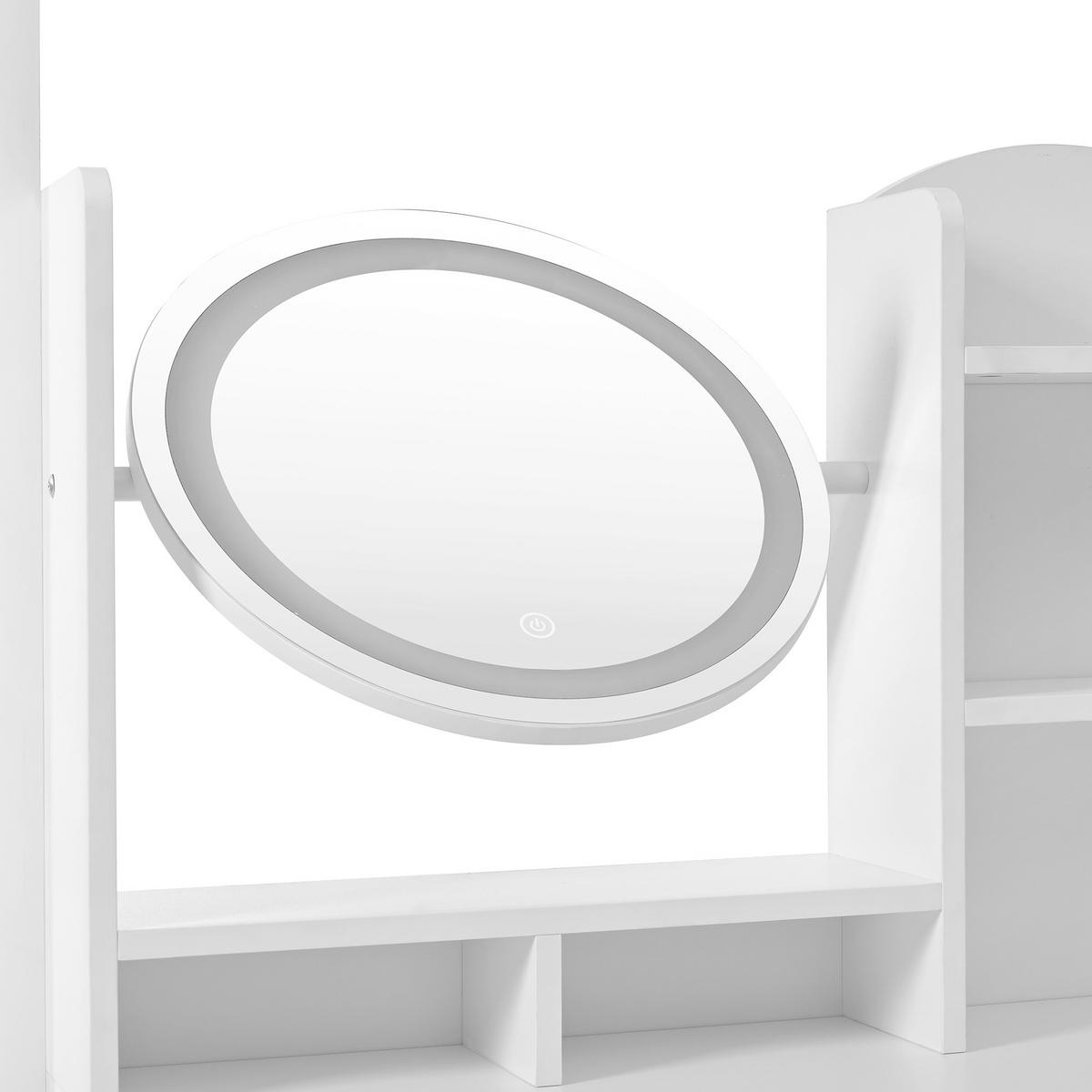 SCHMINKTISCH Weiß LED Spiegel 4in1 109x36x164cm Hocker - Weiß, Holzwerkstoff (36/164/109cm) - FLIEKS