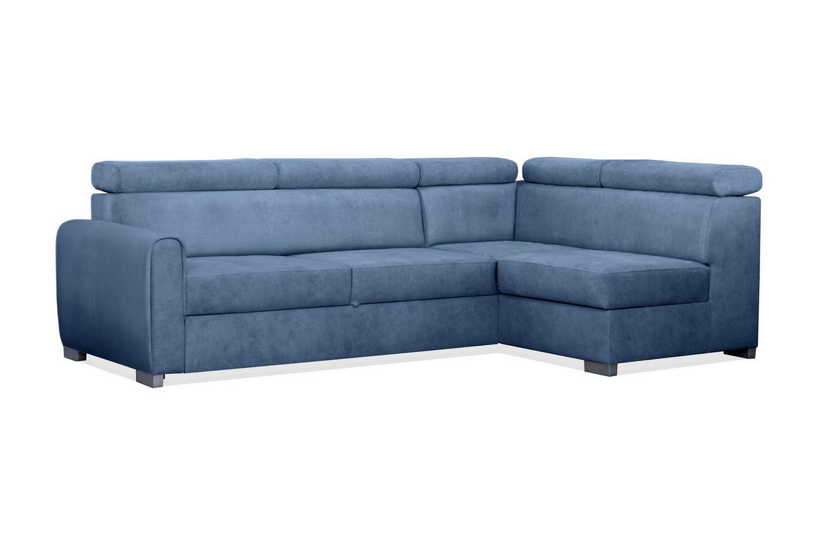 ECKSOFA Covo Blau, mit Bettzeugablage und verstellbaren Kopfstützen, rechte seite - Blau, Holzwerkstoff (253/156cm) - Bettso