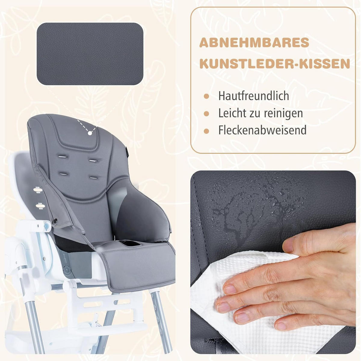 BABYSTUHL mit Spielbügel & Rollen dunkelgrau - Dunkelgrau, Metall (72/90.5/54cm) - COSTWAY