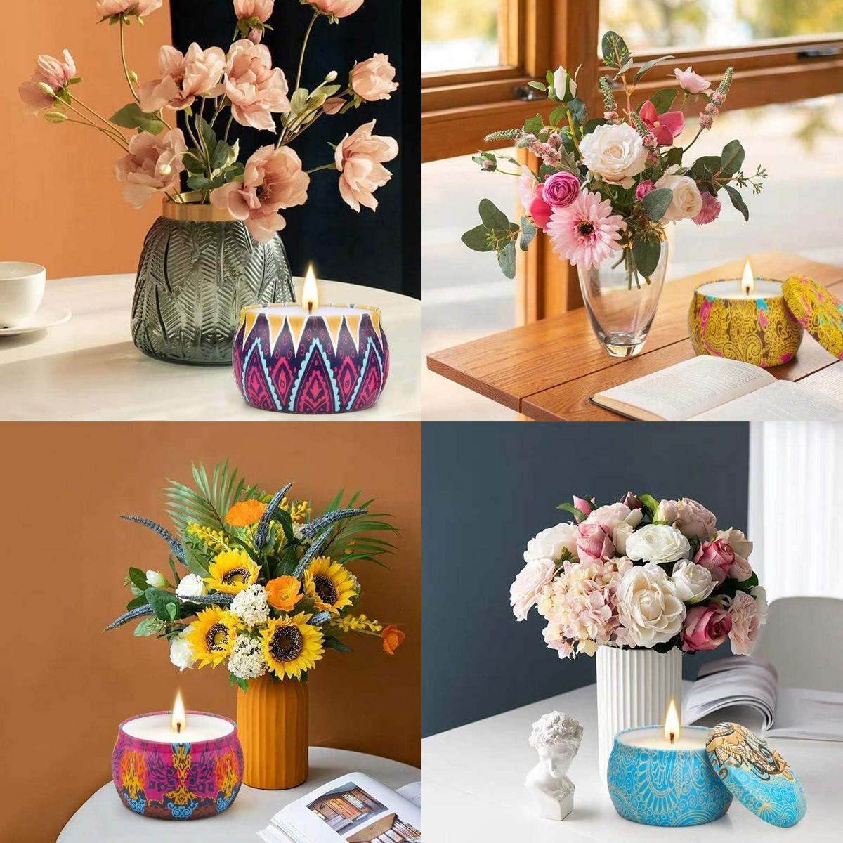 DUFTKERZEN Set 4-teilig Sojawachs 30 Stunden Brenndauer - Multicolor, Paraffin (5.3cm)