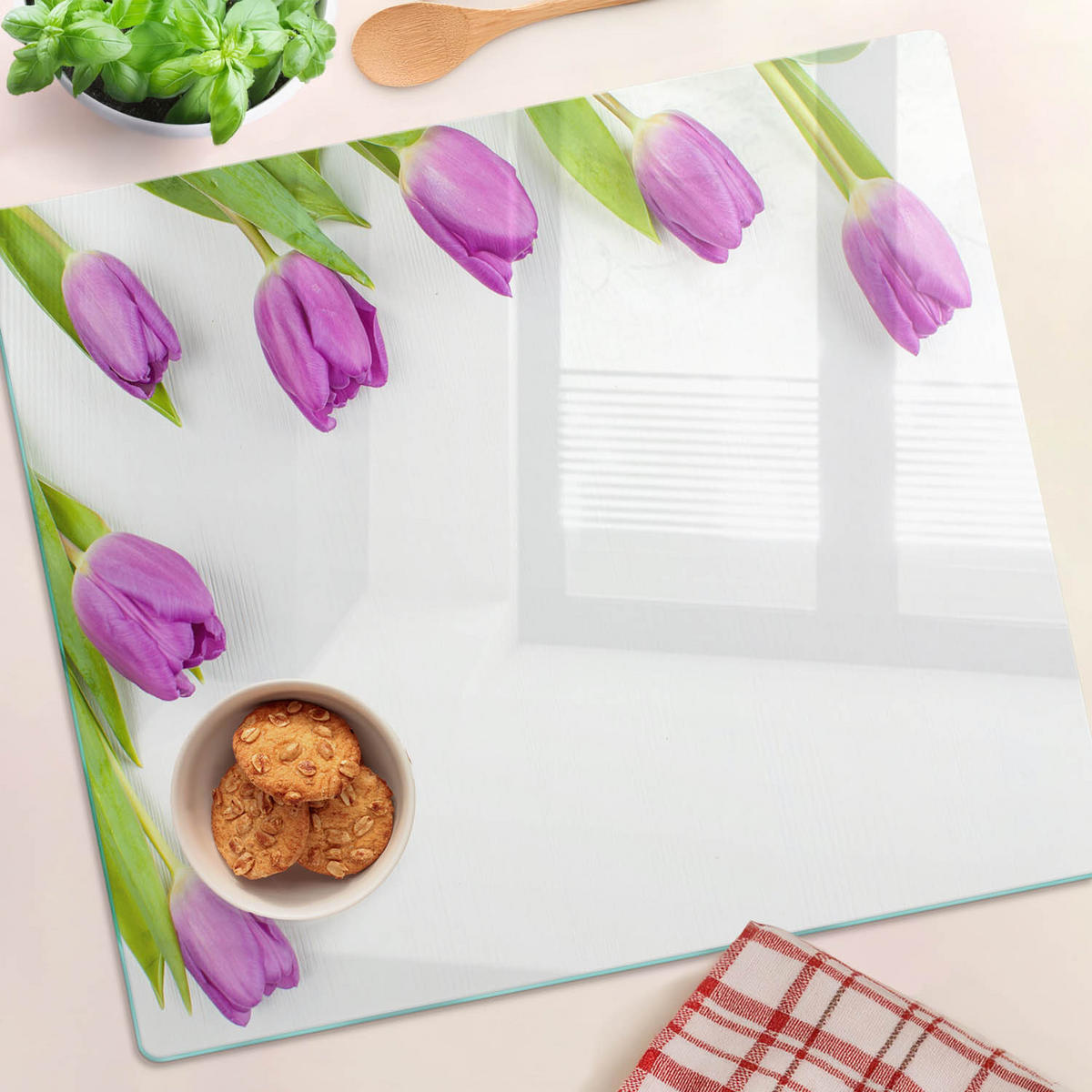 GLASPLATTE 60x52 cm Lila Tulpen - Lila, Glas (60/0.4/52cm) - TULUP