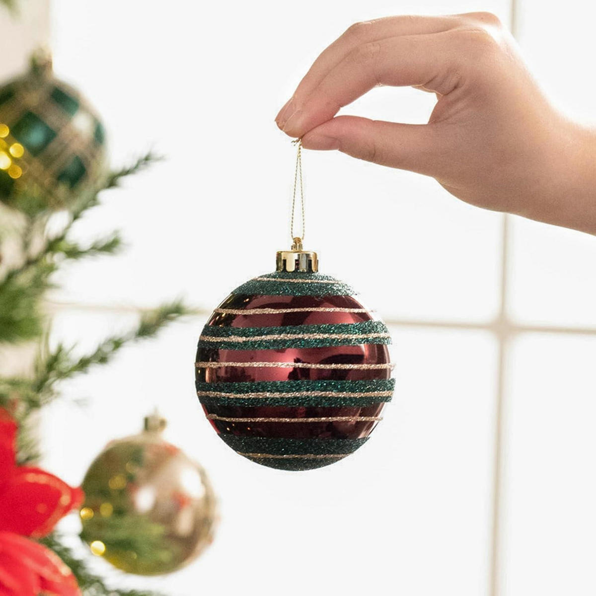 WEIHNACHTSKUGELN 12-teiliges Set 8 cm Rot Grün Gold - Multicolor, Kunststoff (8/8/8cm)