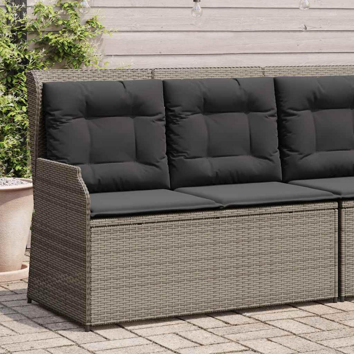 GARTENBANK Verstellbar mit Kissen Grau Poly Rattan - Grau, Kunststoff (95/95/110cm)
