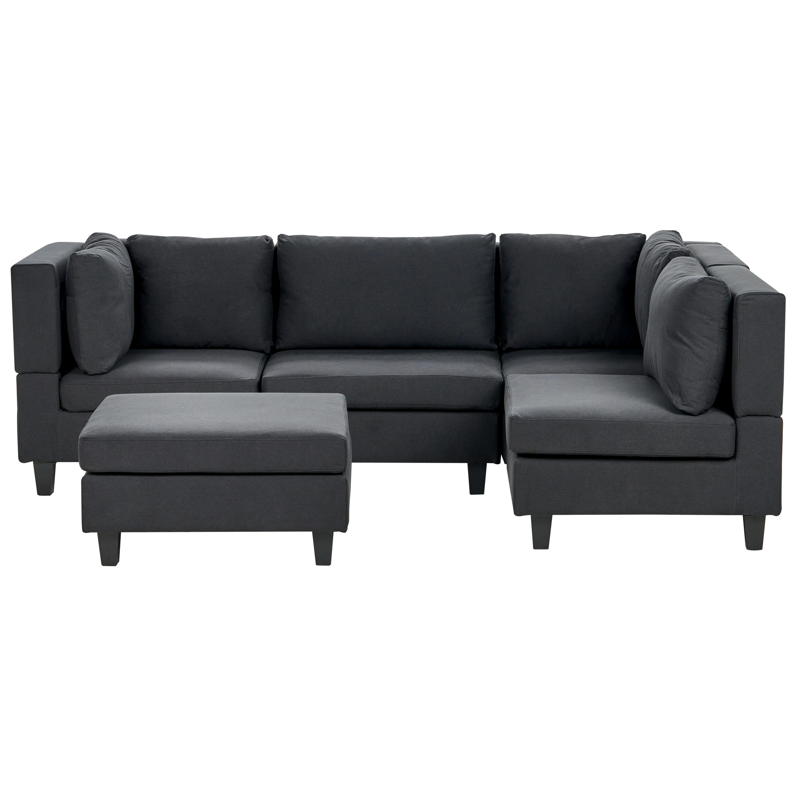 4-SITZER-ECKSOFA Leinenoptik schwarz rechtsseitig mit Ottomane Fevik - Schwarz, Textil (228/72/152cm) - Beliani