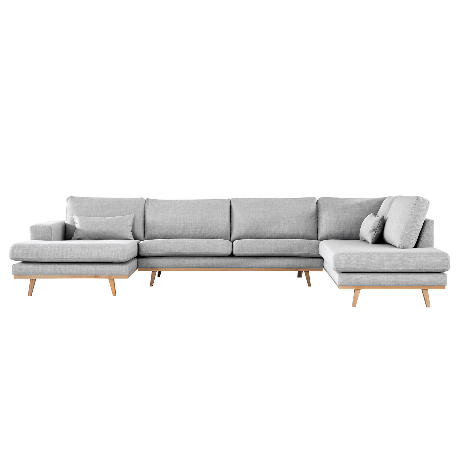 WOHNLANDSCHAFT mit Longchair - Buchefarben/Hellgrau, Textil (371/81/219cm) - home24