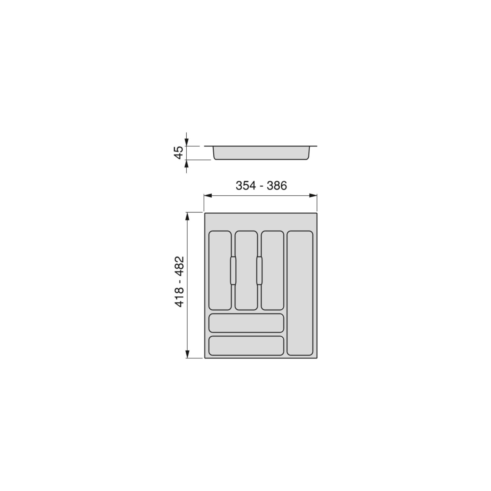 BESTECKEINSATZ Optima für Universalschublade, Modul 450mm, Kunststoff, Grau - Grau, Kunststoff (52/5/40cm) - EMUCA